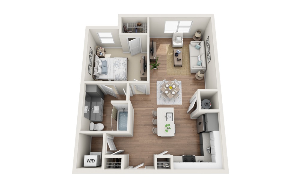 A6 - 1 bedroom floorplan layout with 1 bathroom and 767 square feet (3D)