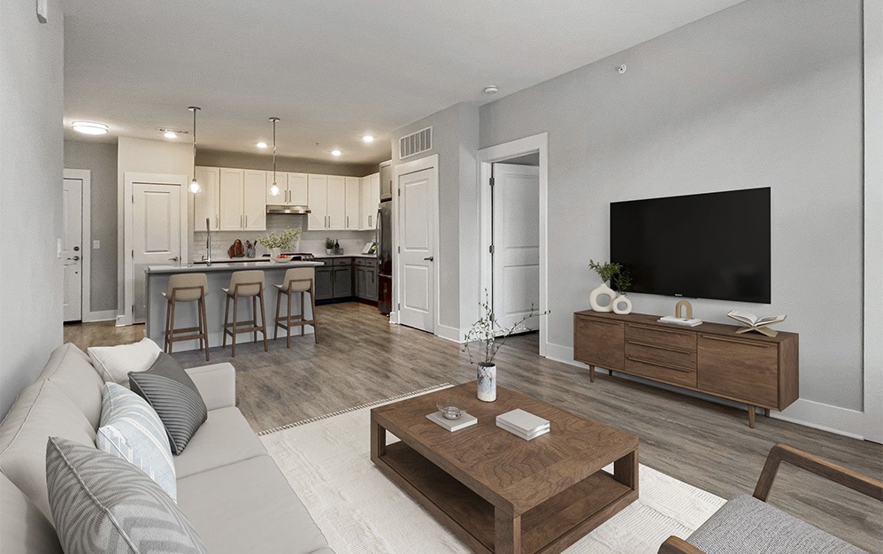 B2 - 2 bedroom floorplan layout with 2 bathrooms and 1084 square feet (Living Room, 2D)